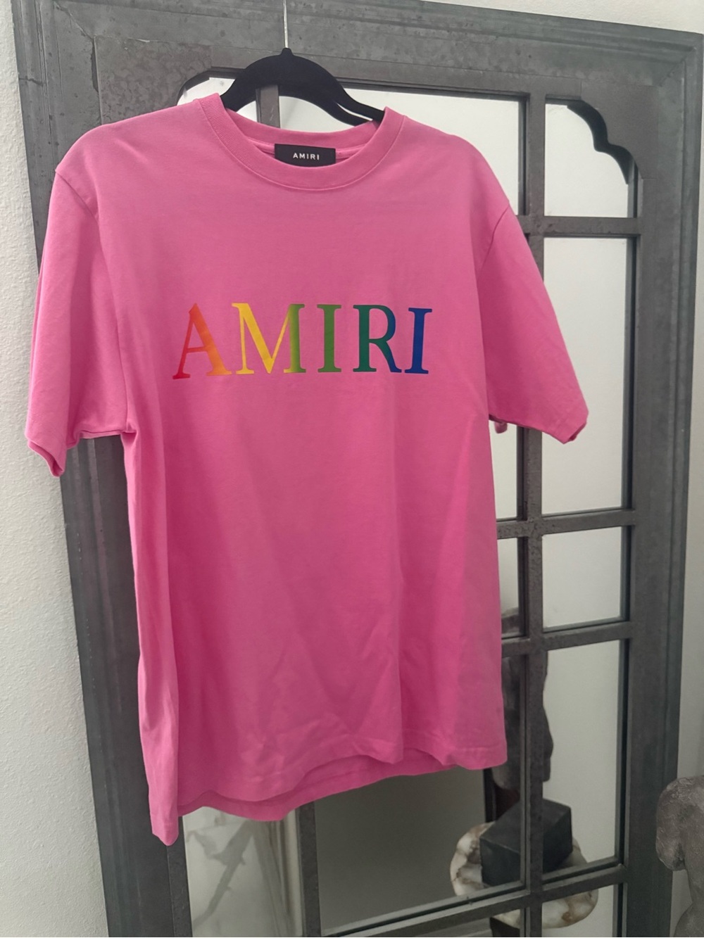 AMIRI Pink Rainbow Logo Crew Neck Tee